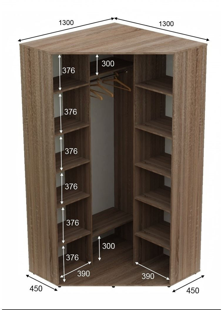 Шафа-купе дводверна кутова 130*130*230 Дуб Сонома трюфель Дзеркало/Дзеркало з піскострумним малюнком Угол-3 Алекса (360463406)