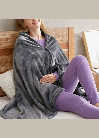 Плед махровий сірий пончо 150x85см з підігрівом, на застібці, фліс покривало на диван, 3 режими підігріву No Brand (315355052)