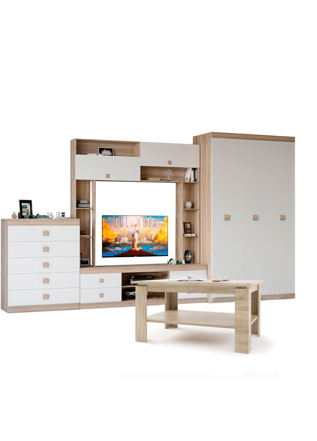 Гостиная Соната Комплект 28 (модульная 4 элемента) дуб сонома/белый (EVR-2516) Еверест (311685977)