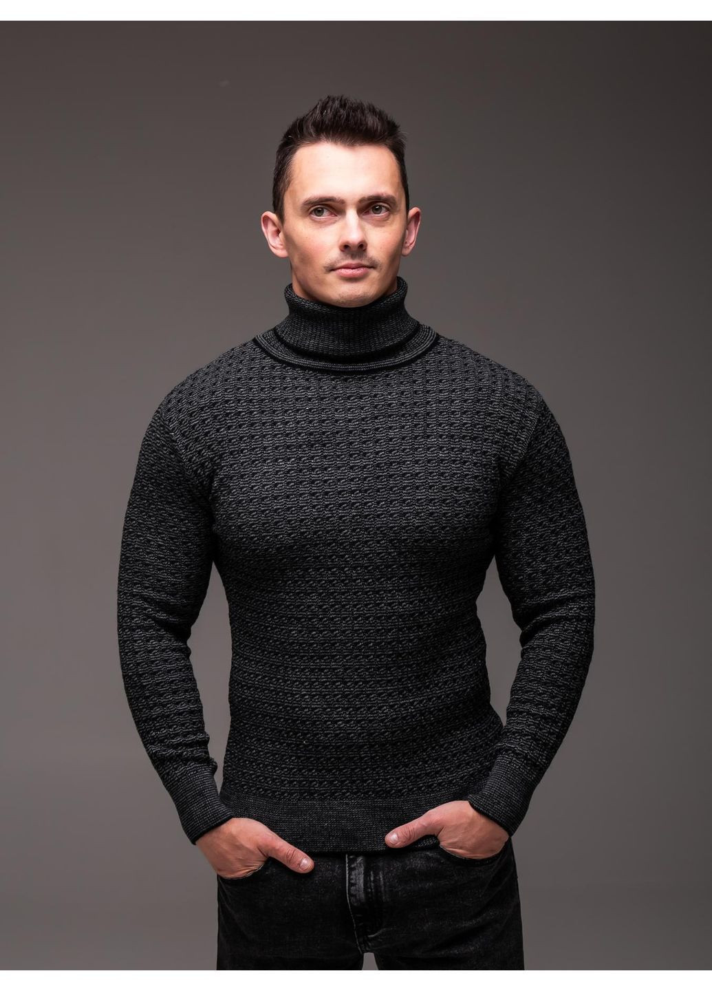 Темно-сірий зимовий светр гольф чоловічий джемпер No Brand