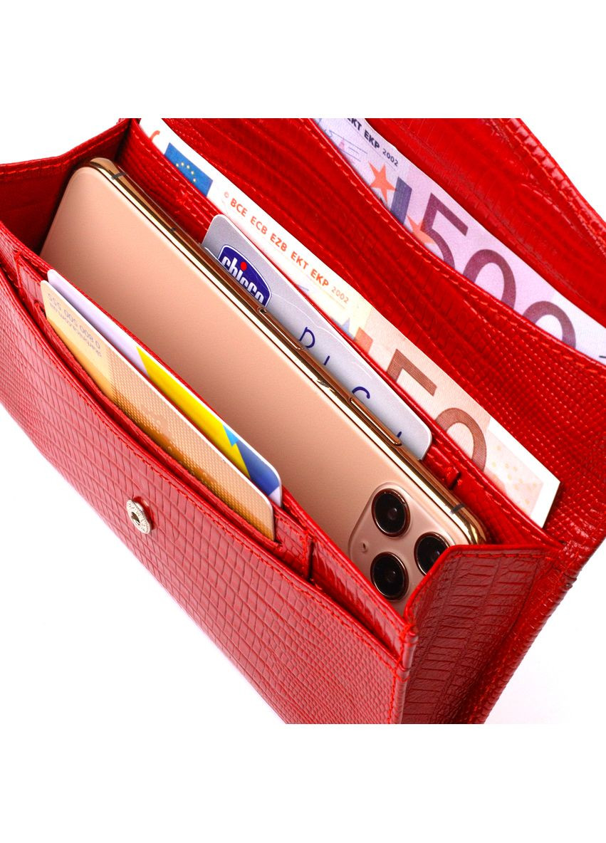 Жіночий гаманець з натуральної шкіри з тисненням із монетницею 21698 Червоний Canpellini (306881485)