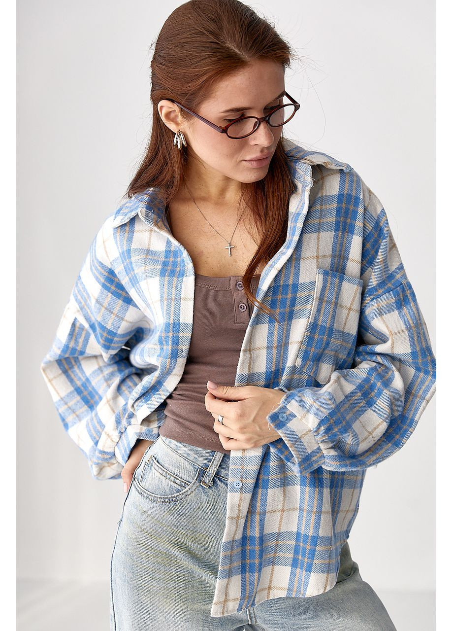 Голубой повседневный, кэжуал рубашка в клетку No Brand с длинным рукавом