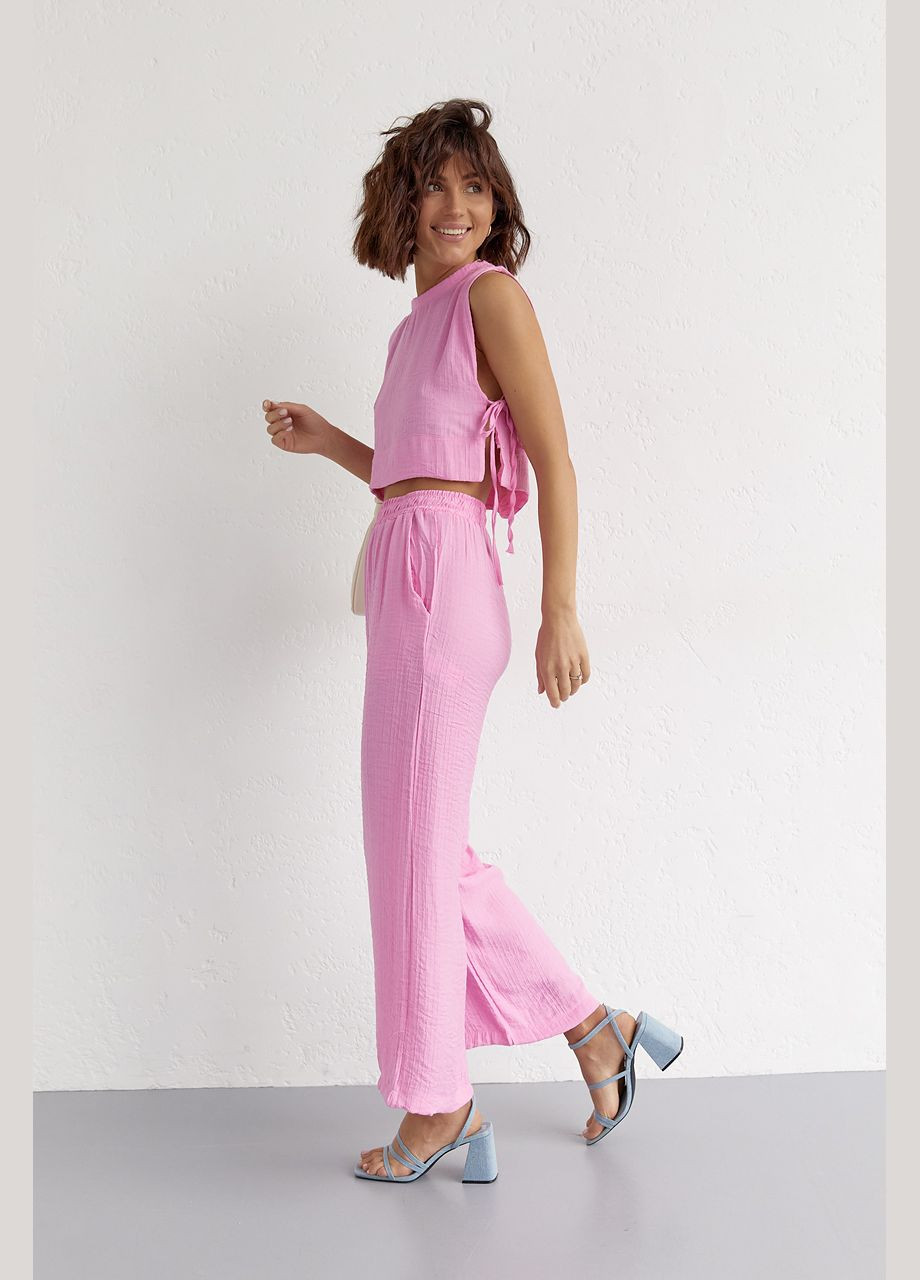 Літній жіночий костюм із брюками та топом із зав'язками - зелений колір M (sku_9472) No Brand (327820286)