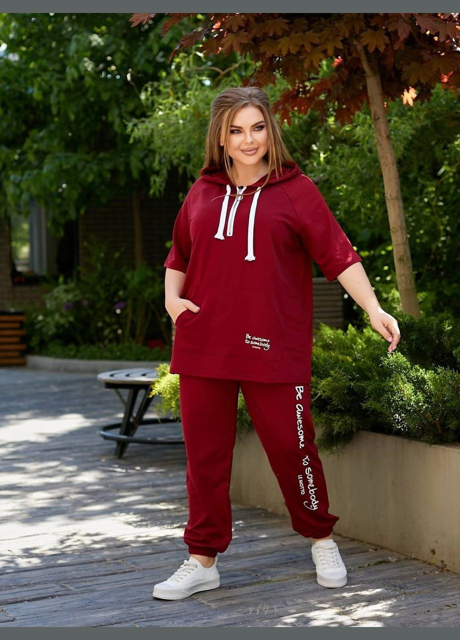 Женский бордо спортивный костюм батал летний трикотажный с капюшоном большие размеры Bonita Спортивний костюм (324747444)