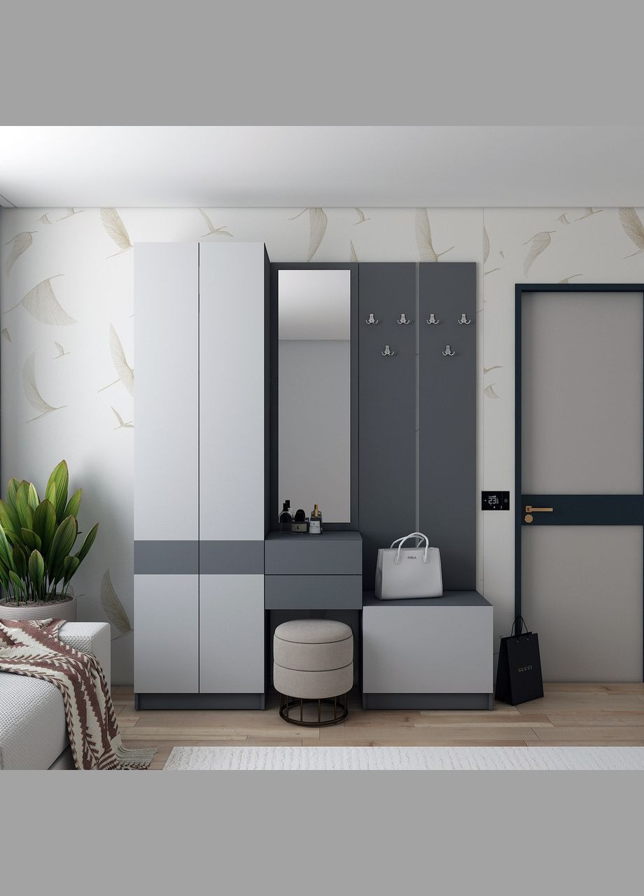 Підвісна тумба з дзеркалом Сола / Сірий 45х40х168,6 см (DRS-011742) Doros (361998882)