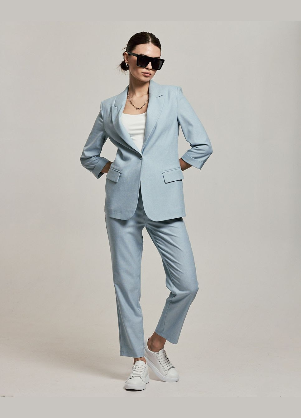 Костюм жіночий блакитний (піджак, штани) Espiga (290981506)