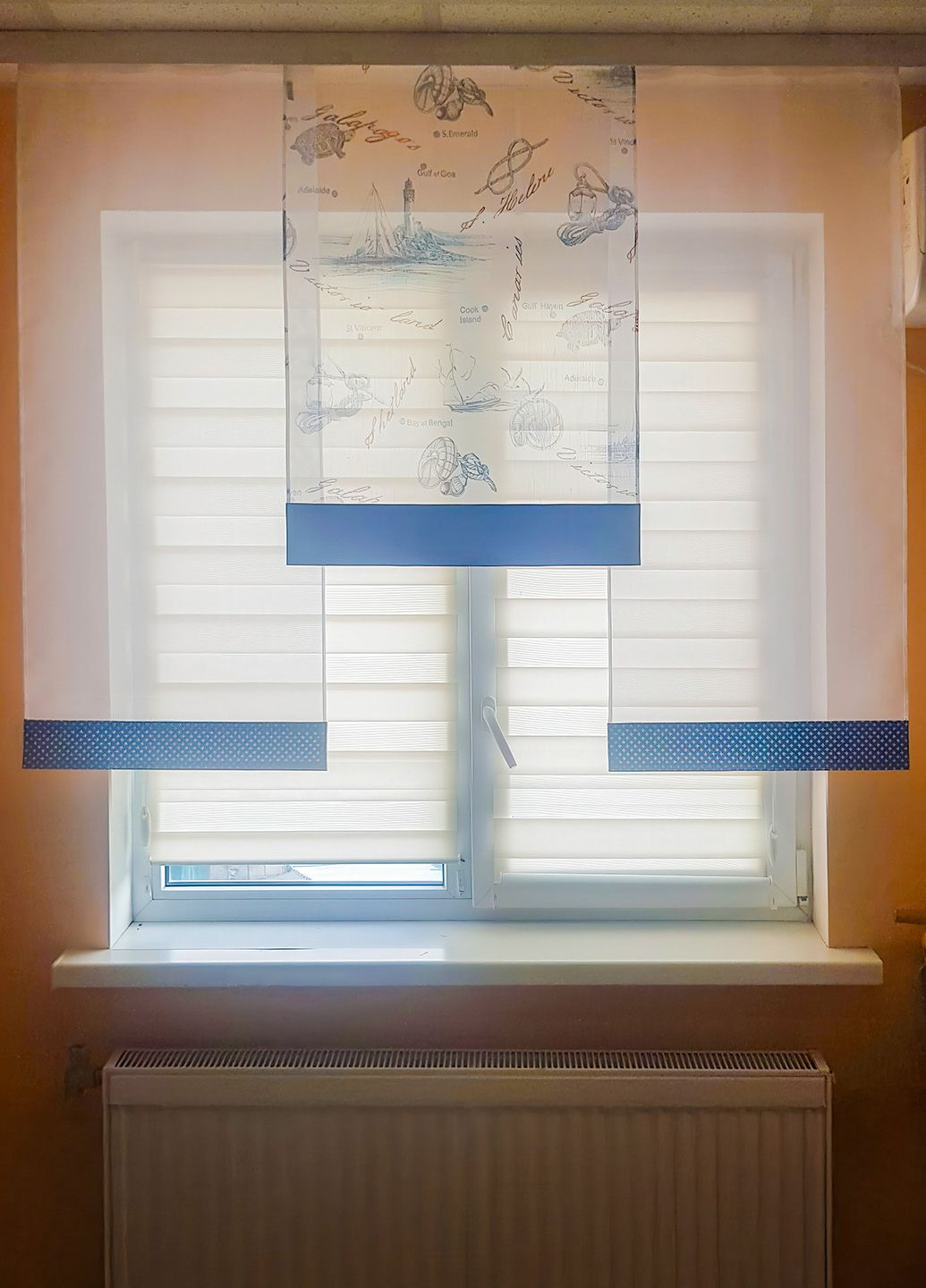 Комплект панельных занавесок Морская тема 3шт карниз 150см синий с белым (6_7п) Firanka Kids (321000404)