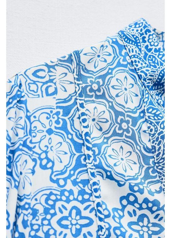 Голубое платье с принтом из легкой вискозной ткани Zara