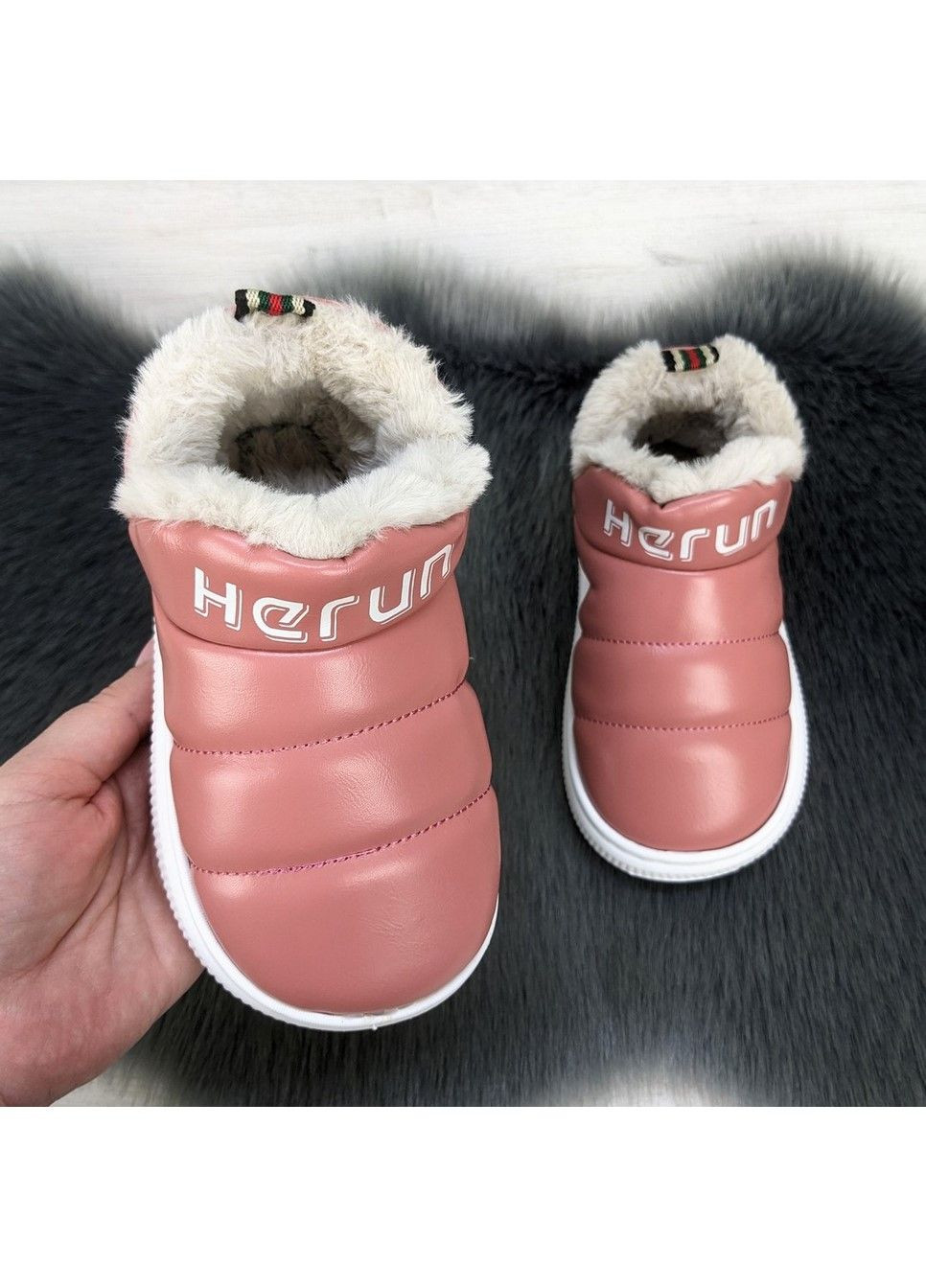 Пудровые тапочки детские теплые Fashion