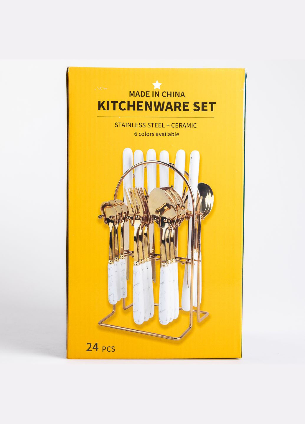 Набір столових приборів на підставці 24 предмети з керамічними ручками, сріблястий Yiwu (323223001)