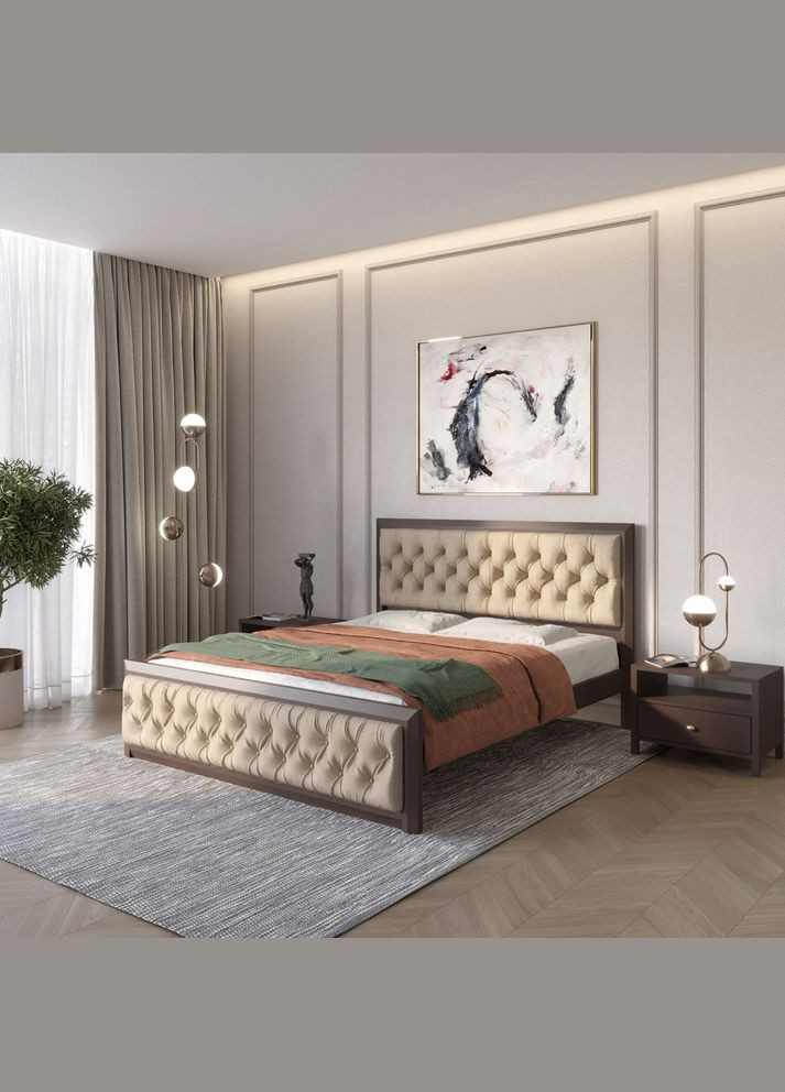 Односпальне дерев'яне ліжко Барселона Б3 Венге/Аляска 23 (Бежевий) 80х190 см (MBG-12792) Mebigrand (366027947)