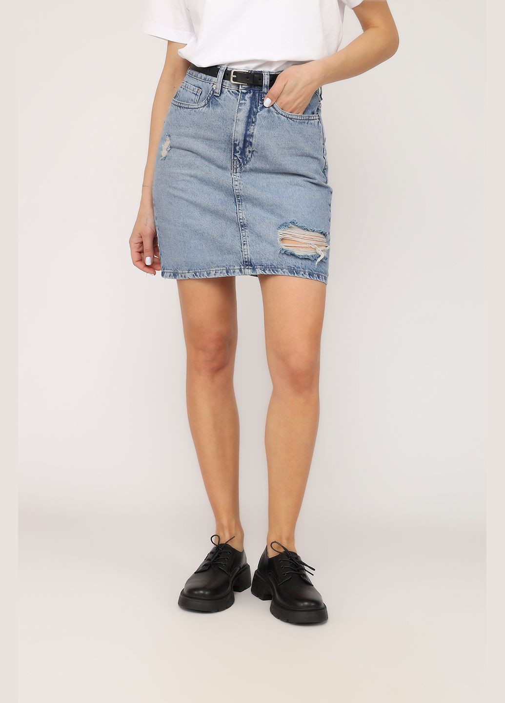 Голубая юбка трапеция, женская цвет голубой цб-00273384 Busem