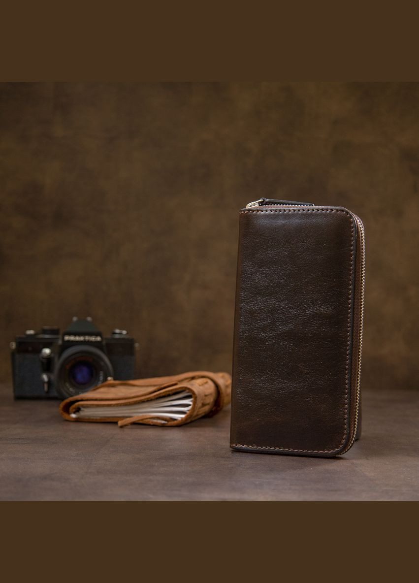 Женское кожаное портмоне на молнии с отделением для карт коричневое (sku_11466) No Brand (328218664)