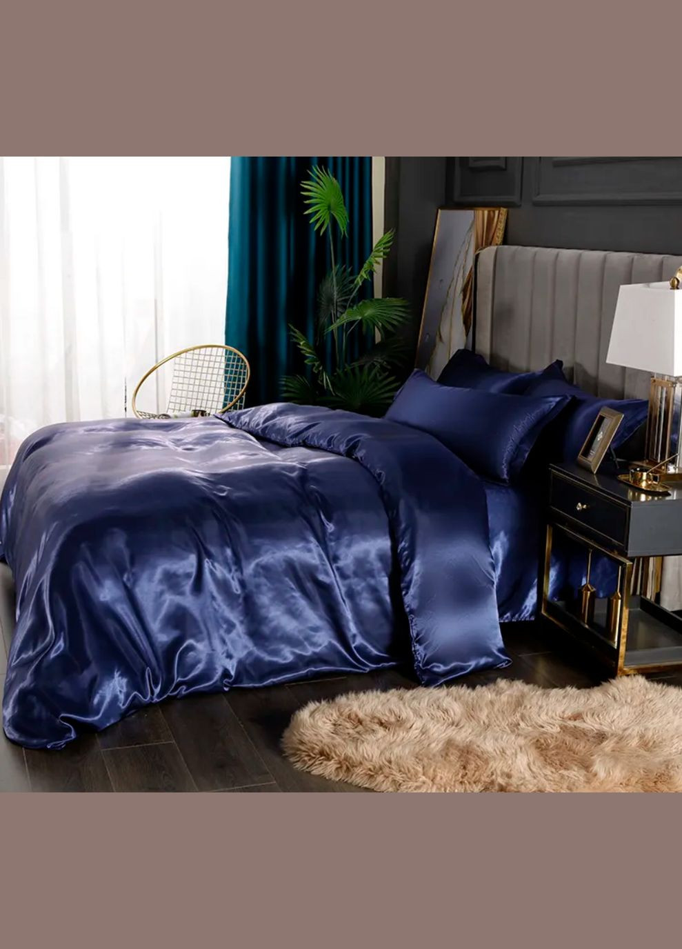 Атласное постельное белье Евро 200 x 220 (14140202) с простыней на резинке No Brand (308755366)