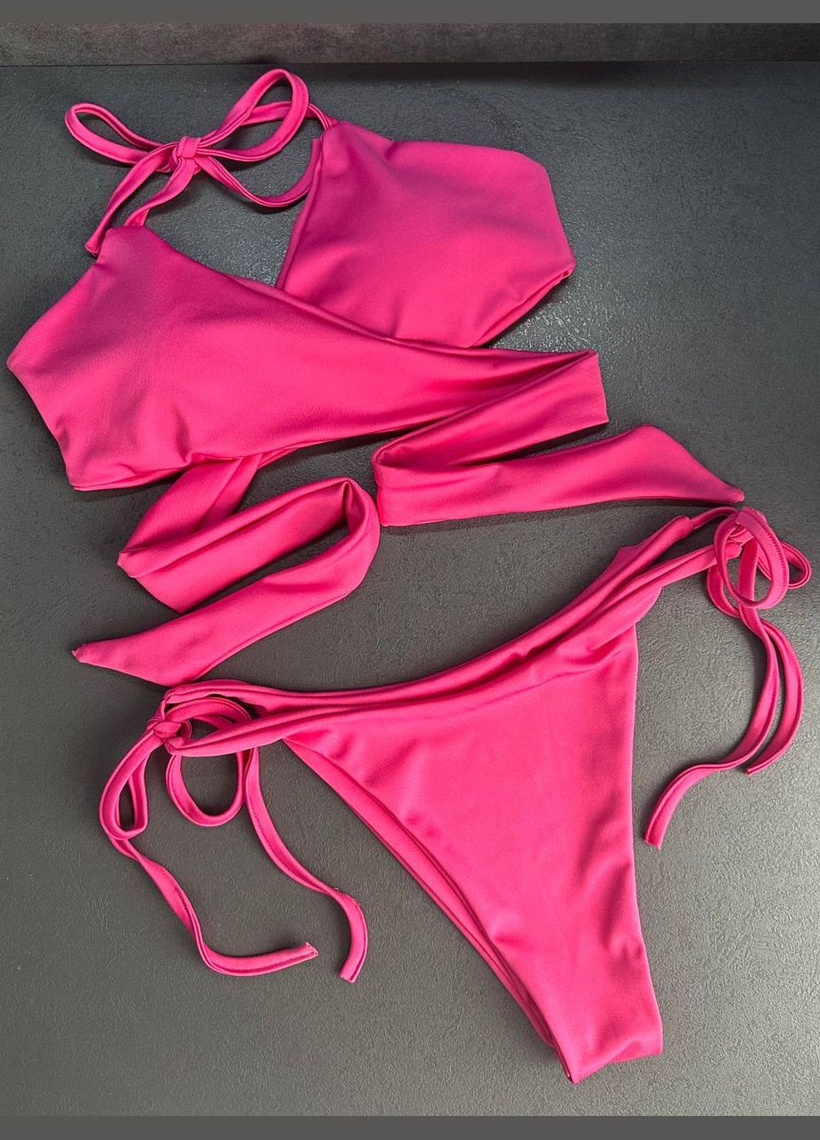 Малиновий літній жіночий роздільний купальник з зав'язками роздільний Україна