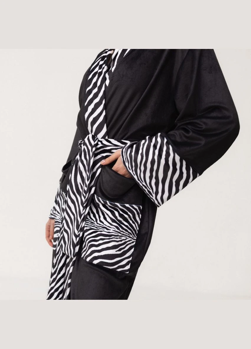 Кимоно женское из плюшевого велюра Kimono Black and White Zebra 18370 3XL FlexDress (336544476)
