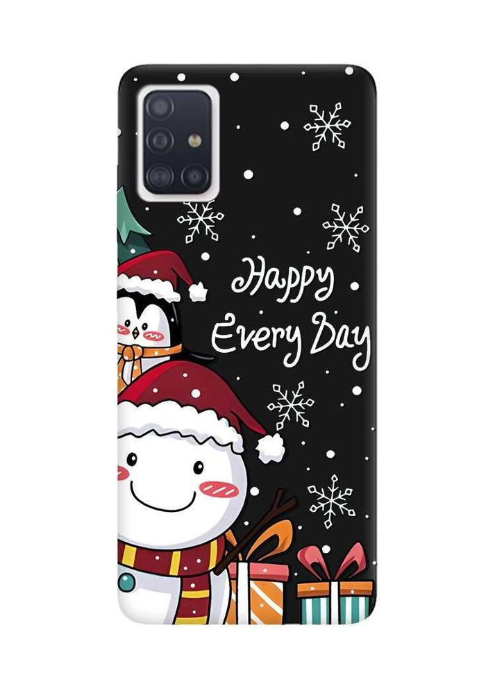 Матовий чорний чохол на Samsung Galaxy A71 / A715 Сніговик і пінгвін (новорічний принт 156) Creative (362964068)