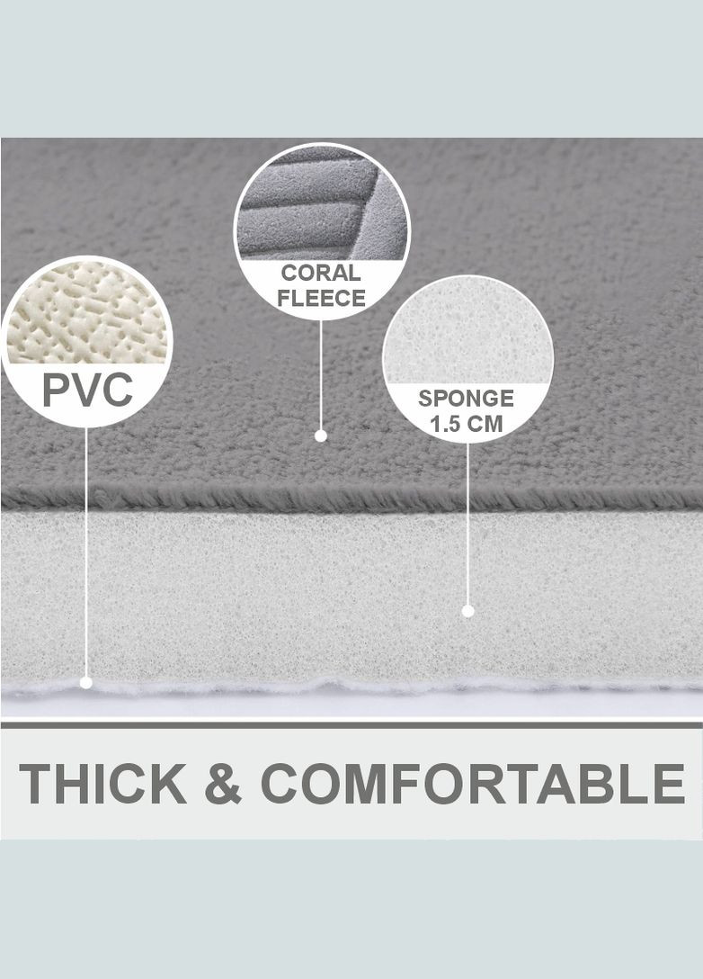 Коврик для ванной и туалета мягкий, абсорбирующий, нескользящий 40 x 60 x 1.5 см Серый 2565019 Lovely Svi (302492263)