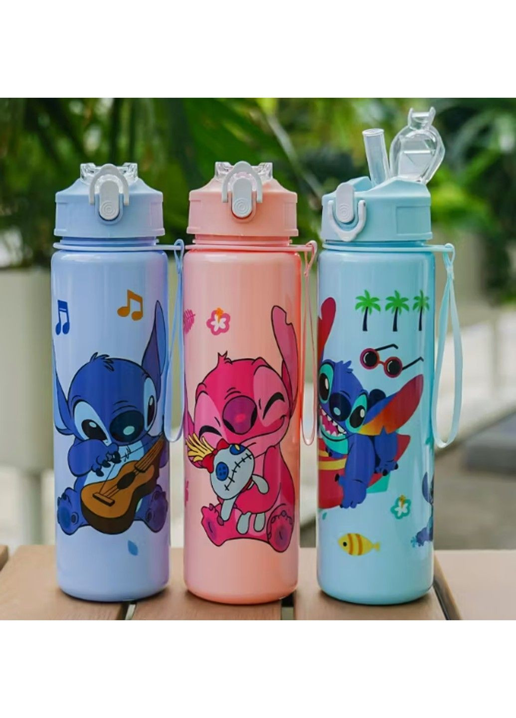 Дитяча пляшка для води з тубочкою Стіч Stich 750 мл рожева No Brand (364956608)