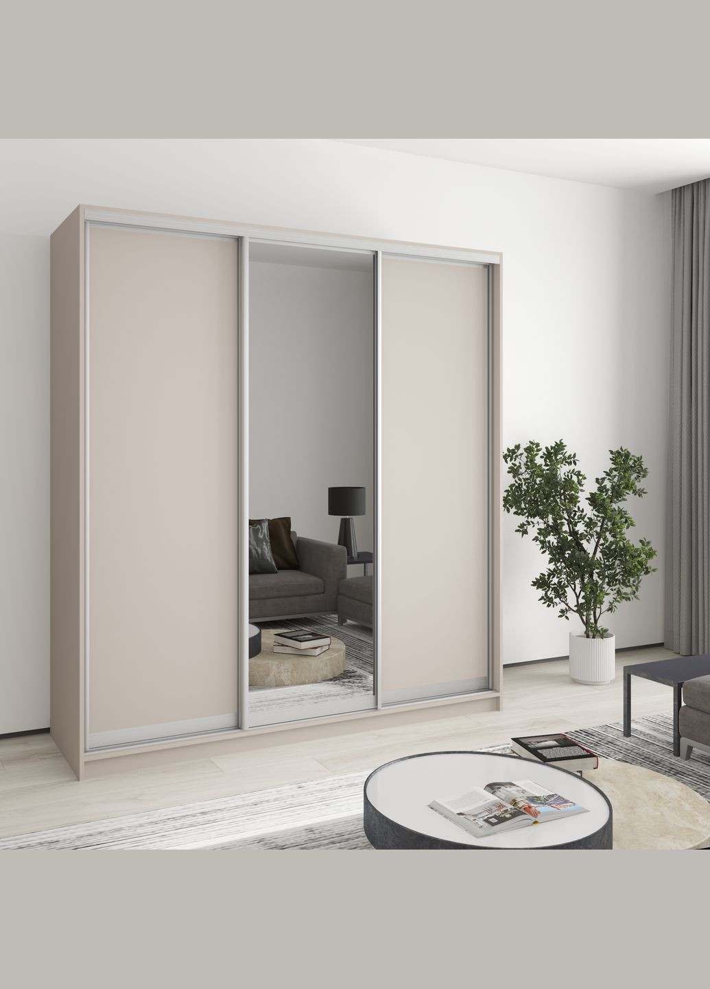 Шафа-купе тридверна Комбо AL 2ДСП/Дзеркало 190x60x210 см Кашемір (MBS-3359) MebelStar (346289279)