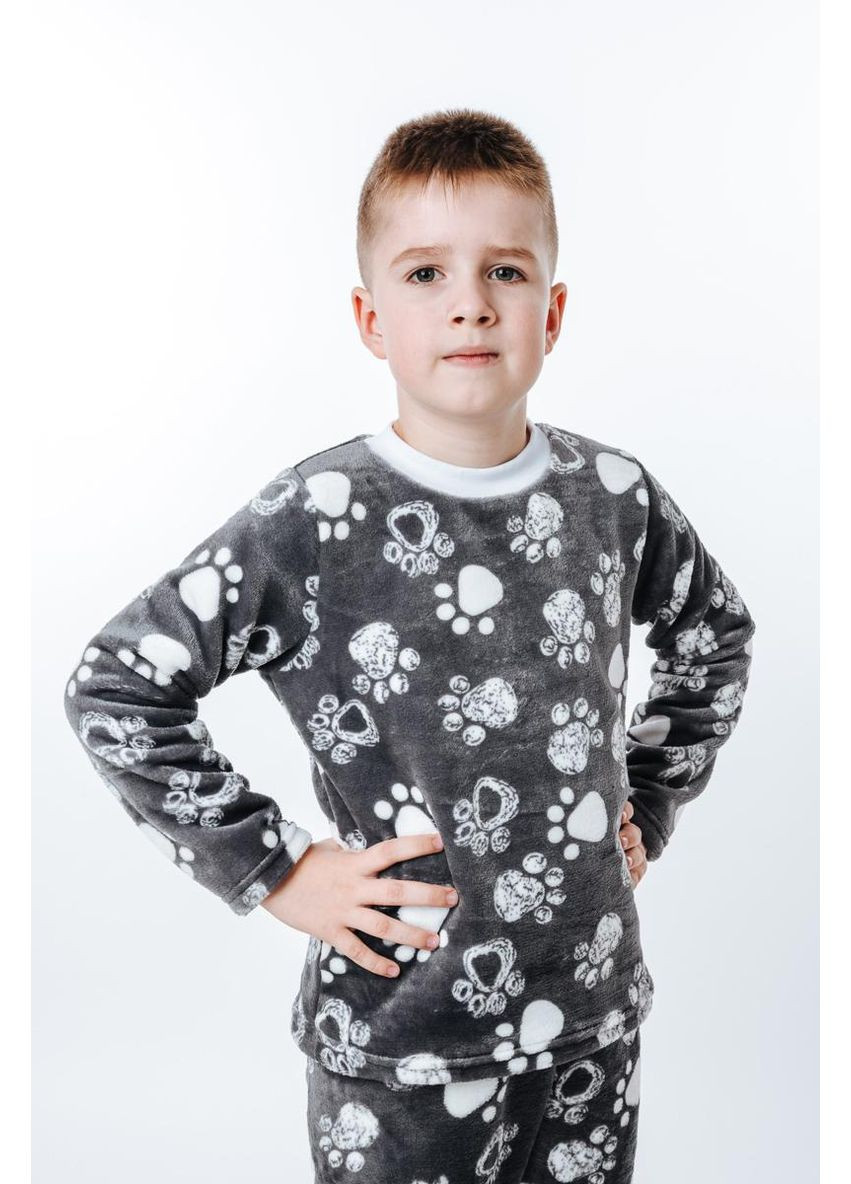 Сіра всесезон дитяча піжама велсофт сіра універсальна для хлопчика і дівчинки костюм для дому кофта + брюки V&V