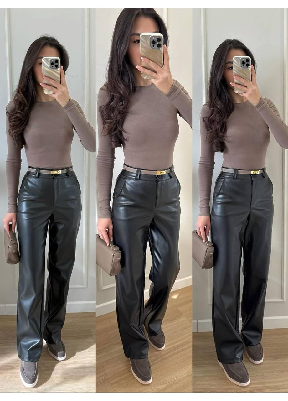 Жіночи штани з екошкіри на флісі No Brand (369135348)