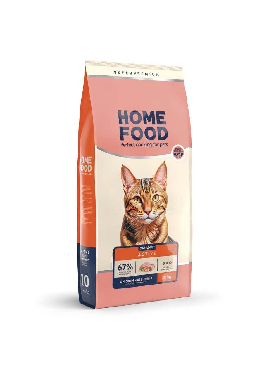 Сухой корм для активных взрослых кошек Курочка и креветка For active, 10 кг Home Food (368564696)