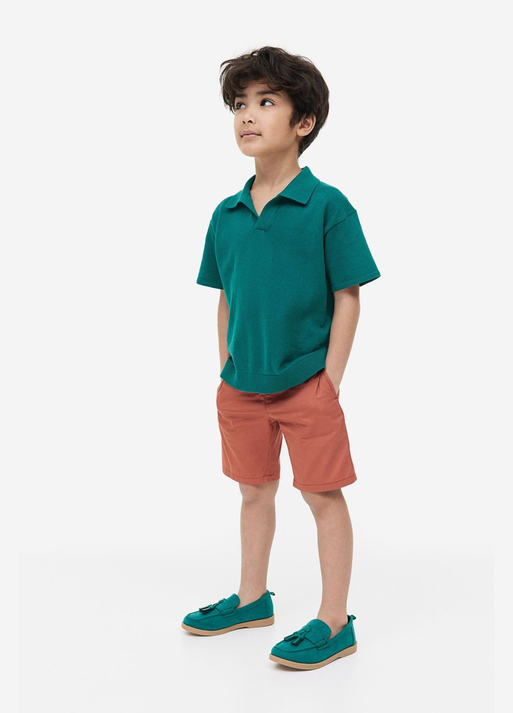 Изумрудная детская футболка-поло для мальчика H&M однотонная