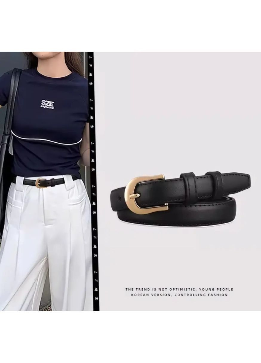 Модний унісекс ремінь Black 100 см з PU шкіри, універсальний тонкий пояс з пряжкою для джинсів, штанів і ділового стилю No Brand (362682242)