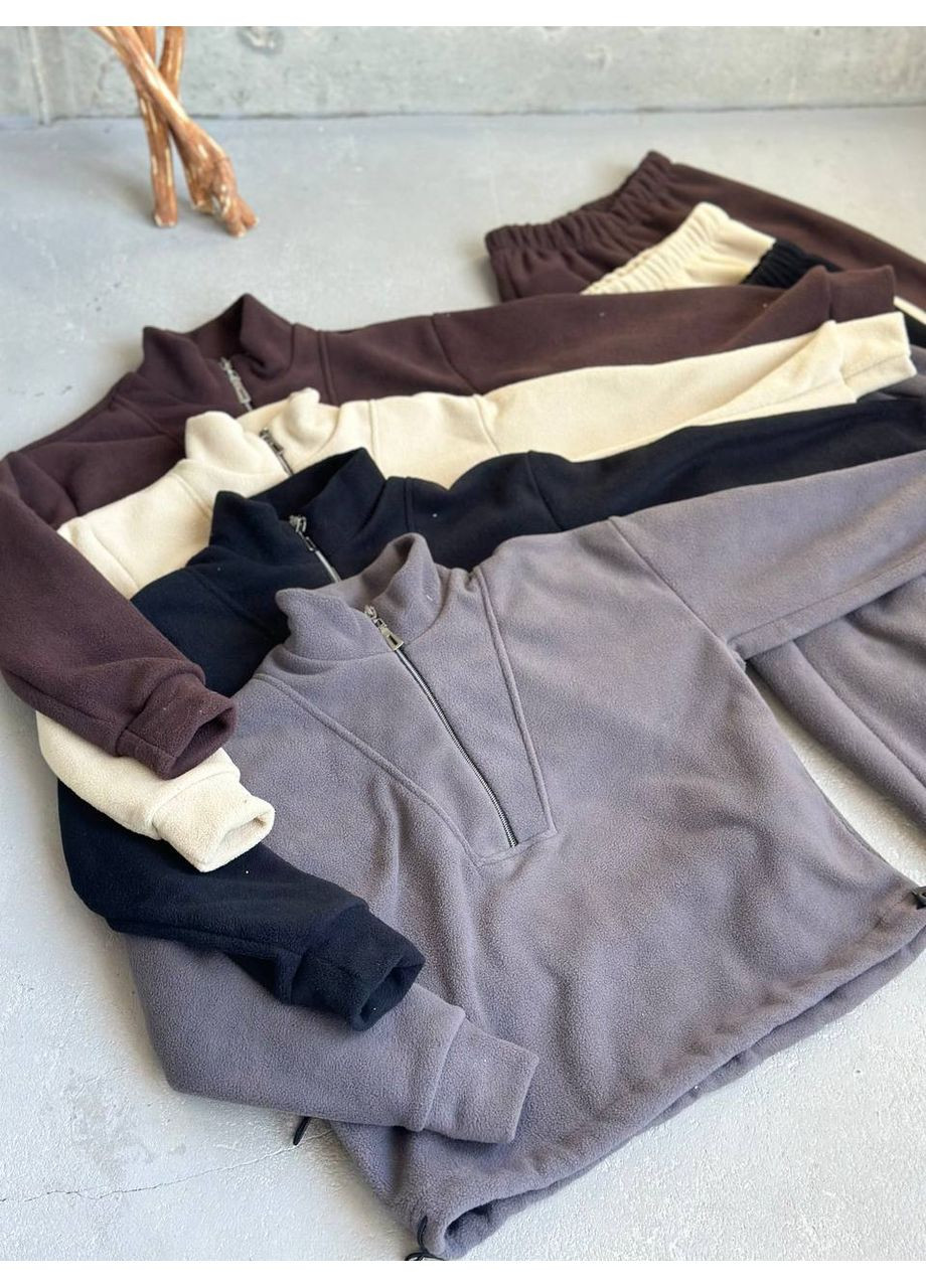 Бежевый демисезонный костюм детский унисекс флис полар турция,теплый из плотного флиса двусторонний,кофта с горловиной и брюками Україна