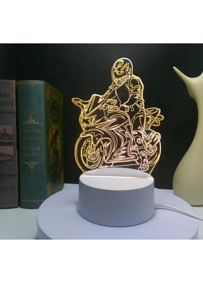 Акриловый 3D светильник - ночник мотоцикл байкер спорт белая подставка 1 цвет No Brand (369143657)