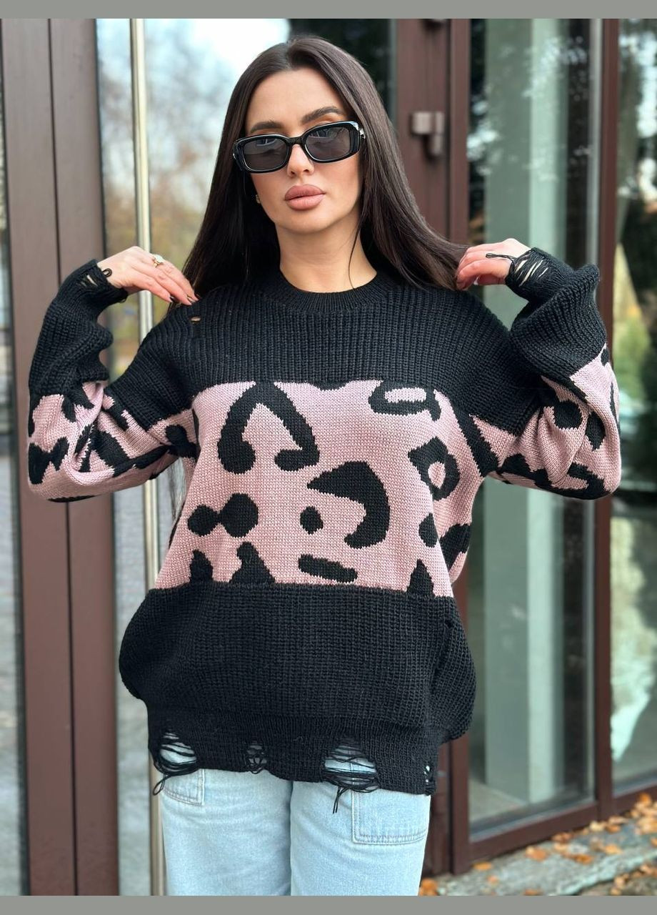 Черный демисезонный обьемный женский свитер-туника черного цвета 30086 No Brand