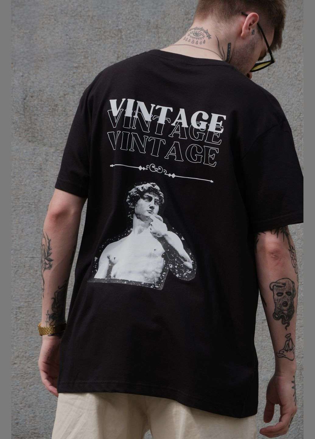 Черная оверсайз футболка с принтом vintage с длинным рукавом Without