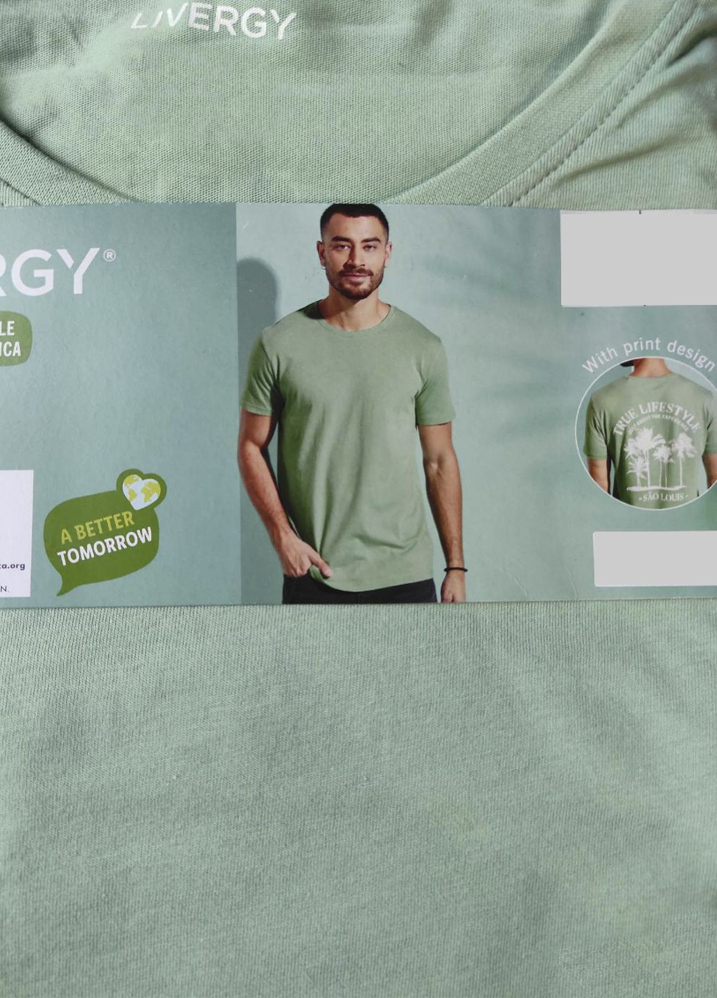 Зеленая футболка мужская с принтом на спине с коротким рукавом Livergy