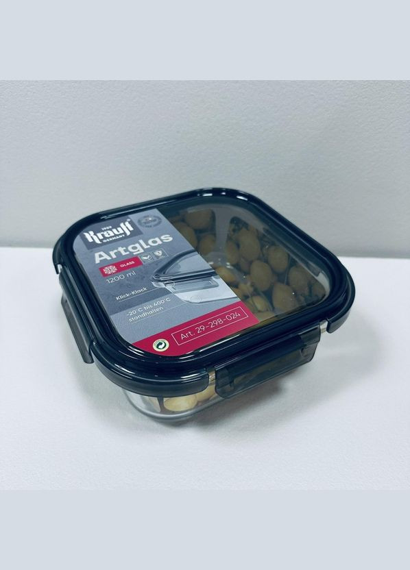 Контейнер стеклянный квадратный с пластиковой крышкой 1200 мл Artglas 29-298-024 Krauff (324270858)