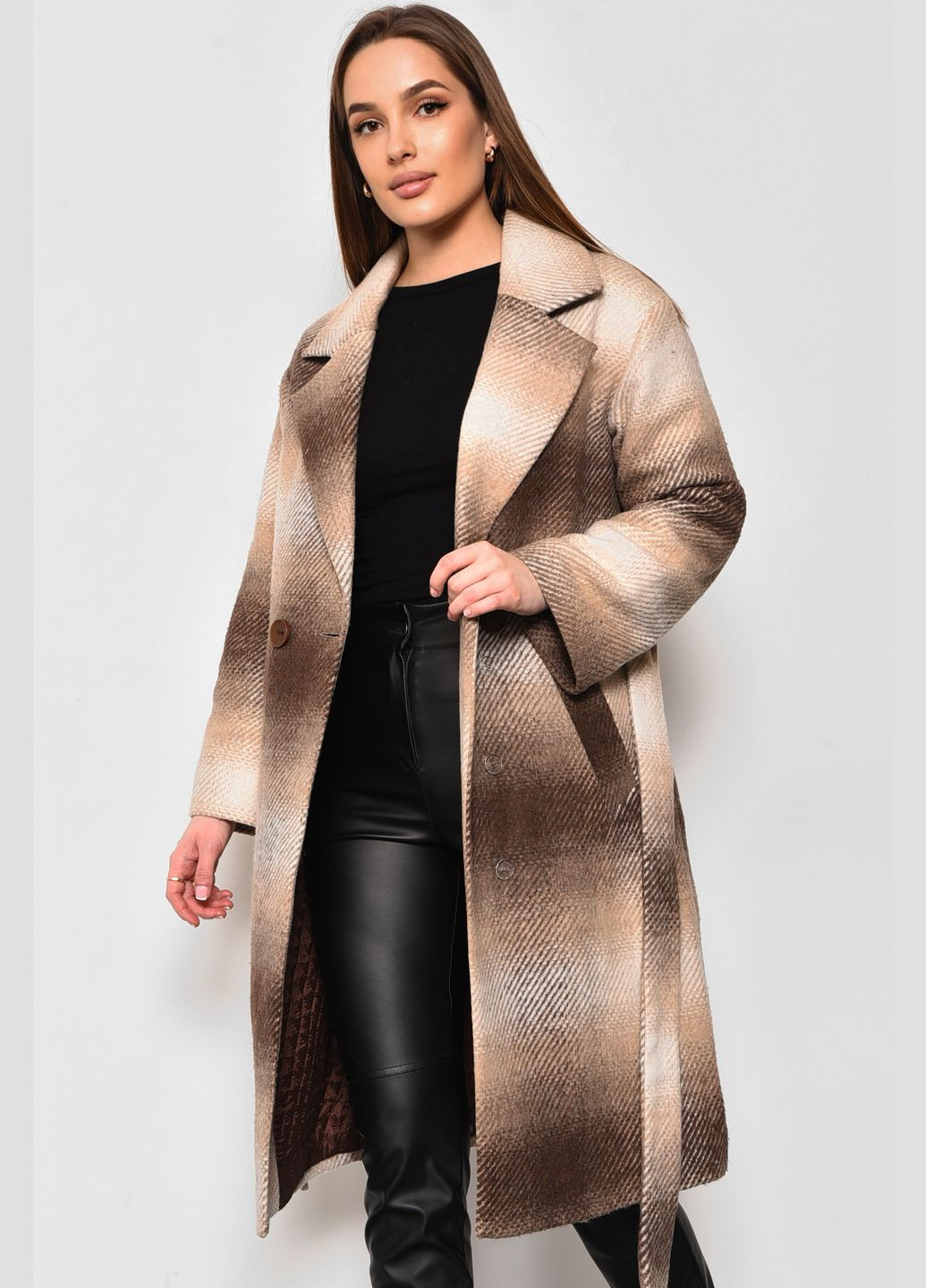 Коричневое демисезонное Пальто женское демисезонное коричневого цвета Let's Shop