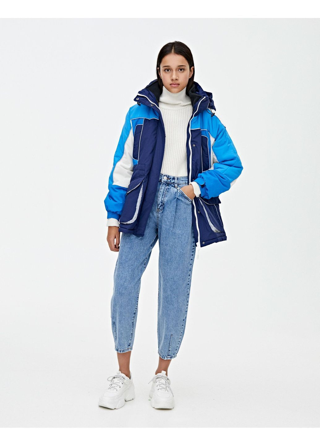 Комбинированная куртка зима,синий-голубой-белый, Pull & Bear