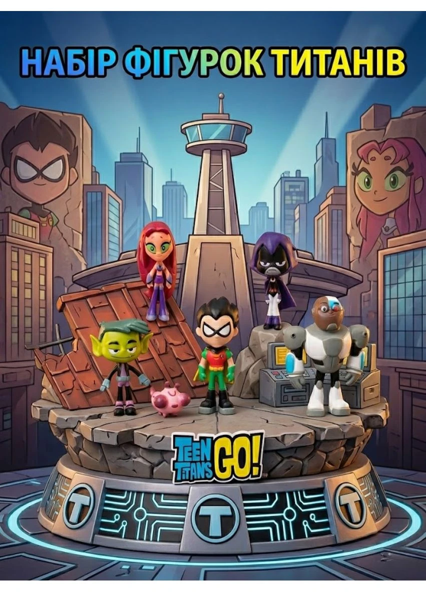 Набір фігурок Юні титани, вперед! (Teen Titans Go!), 6 шт. — Робін, Старфаєр, Кіборг, Рейвен, Бістбой, 2-6 см Shantou (390780317)