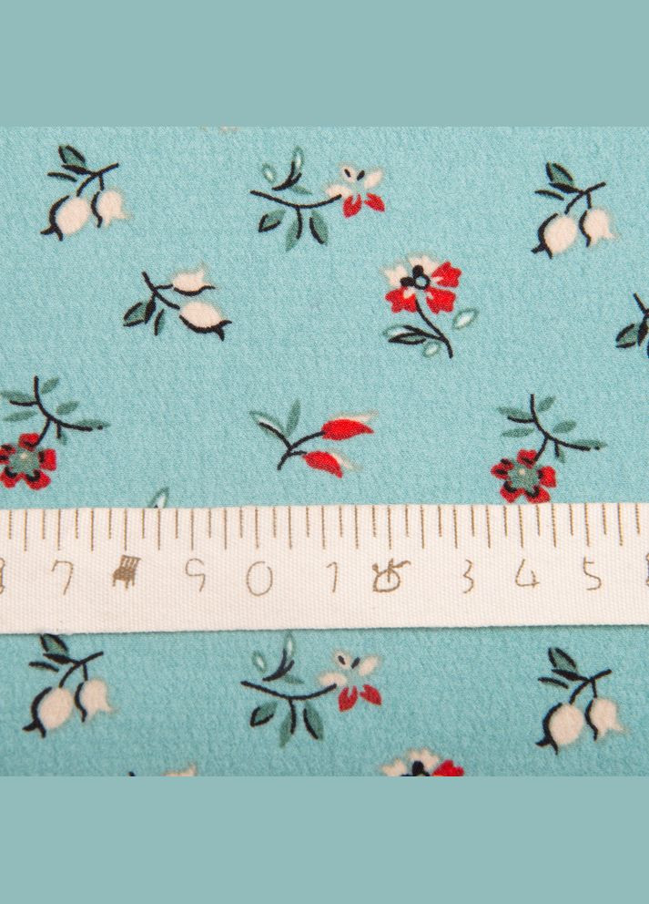 Ткань плательная креп 150 см 110 г/м2 легкая, для платьев, юбок, брюк, аксессуаров цветочки бирюза. IDEIA (339067192)