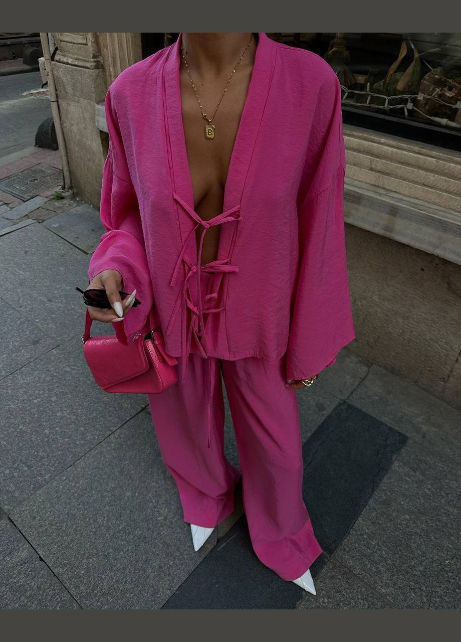 Женский костюм из жатки рубашка на завязках + брюки MonCher (338186196)