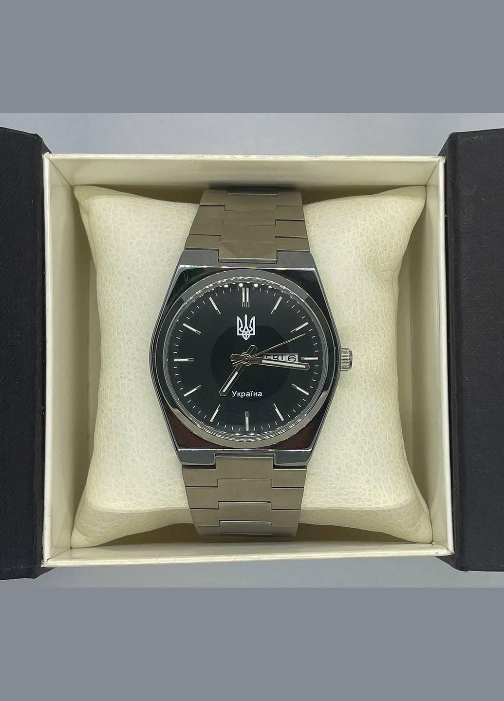 Часы наручные 8829 с трезубцем Украина на браслете серебро с черным (код: IBW909SB) Skmei (331613657)