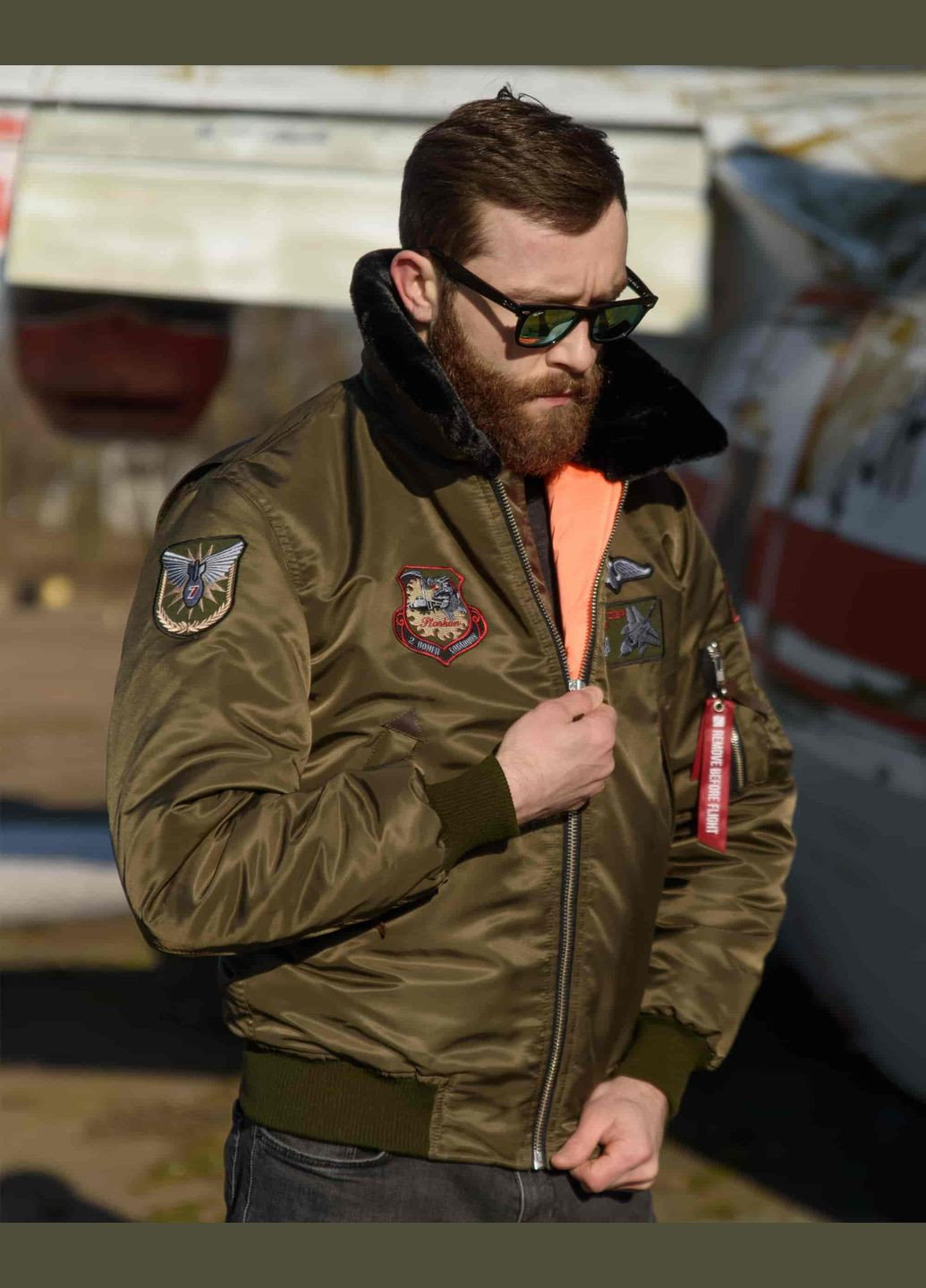 Оливкова (хакі) демісезонна бомбер b-15 з нашивками 7 брта Olymp 21-BM-B15/H-KH