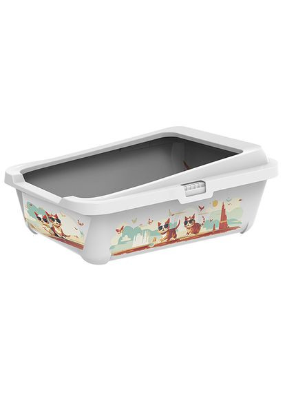 Туалет для котів Hercules Інді та Луїза з бортиком 51х39х19 см, сіро-білий (5412087022601) Moderna (342059013)