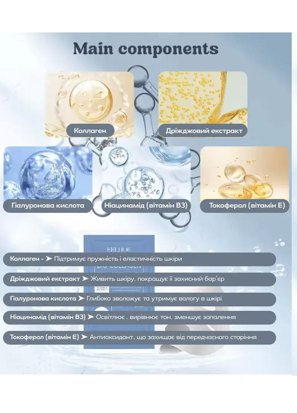 Колагенова маска для обличчя  | Гідрогелева маска для зволоження обличчя | Корейські маски EELHOE Bio-Collagen (347302729)