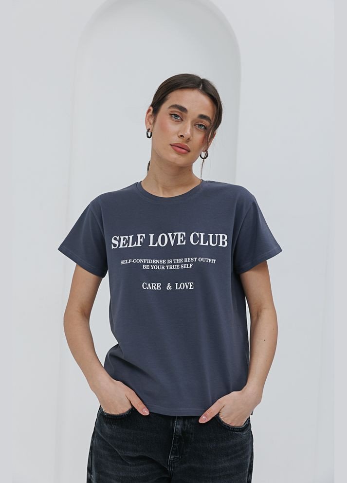 Сіра жіноча футболка з принтом self love club графітова Arjen