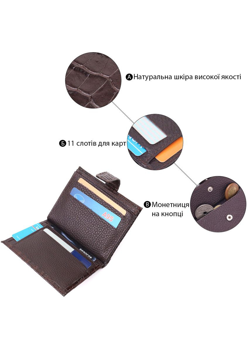 Компактний чоловічий шкіряний гаманець з тисненням під крокодила та монетницею коричневий (sku_21386) No Brand (327819519)