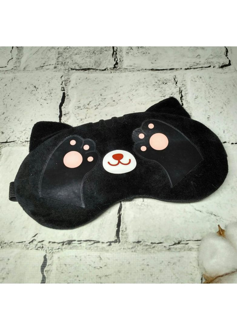 Маска для сну велюрова Котик 19х9 см Чорна No Brand (356117523)