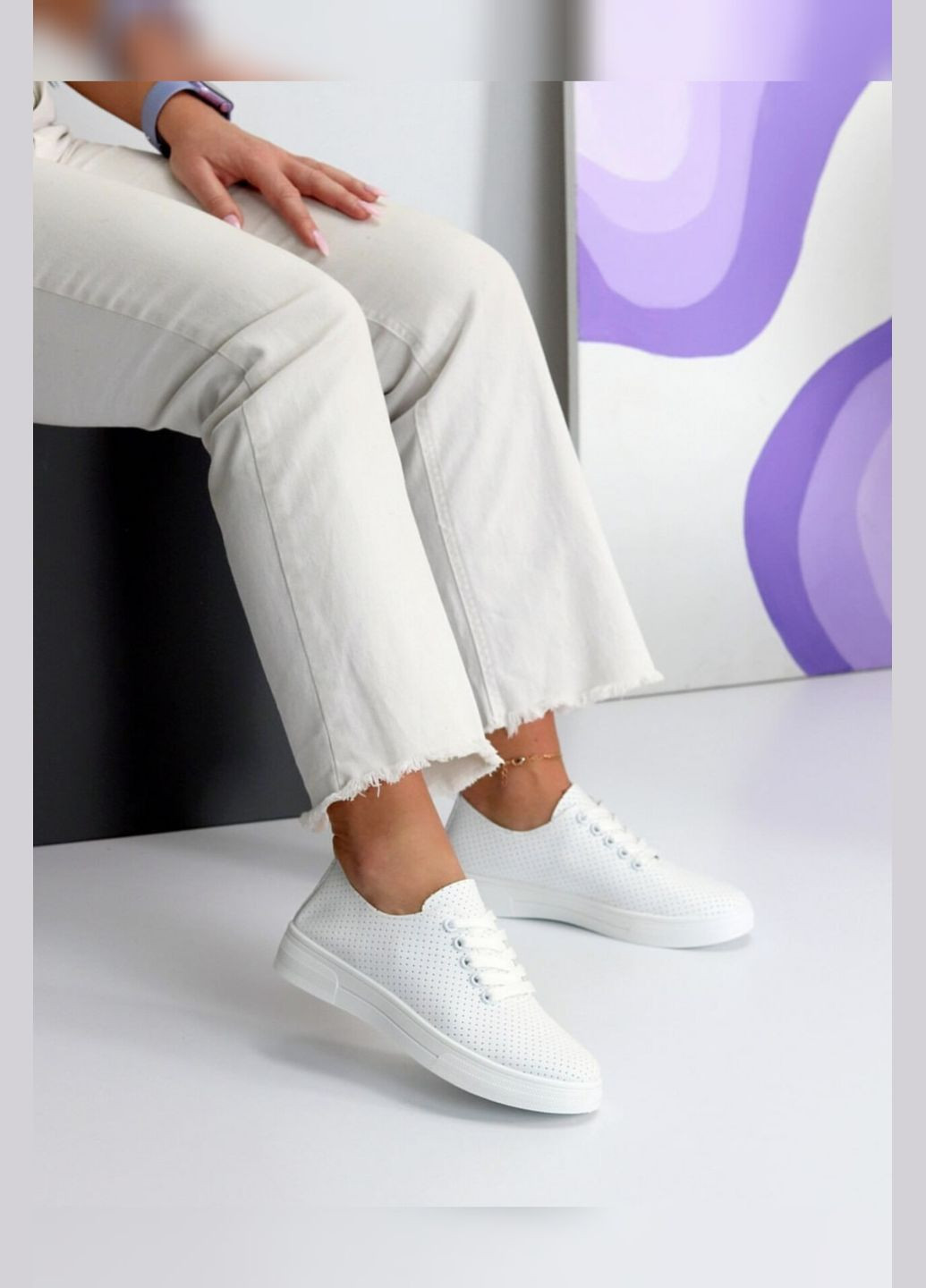 Білі жіночі білі кеди з перфорацією, літні Mengfuna Кеди