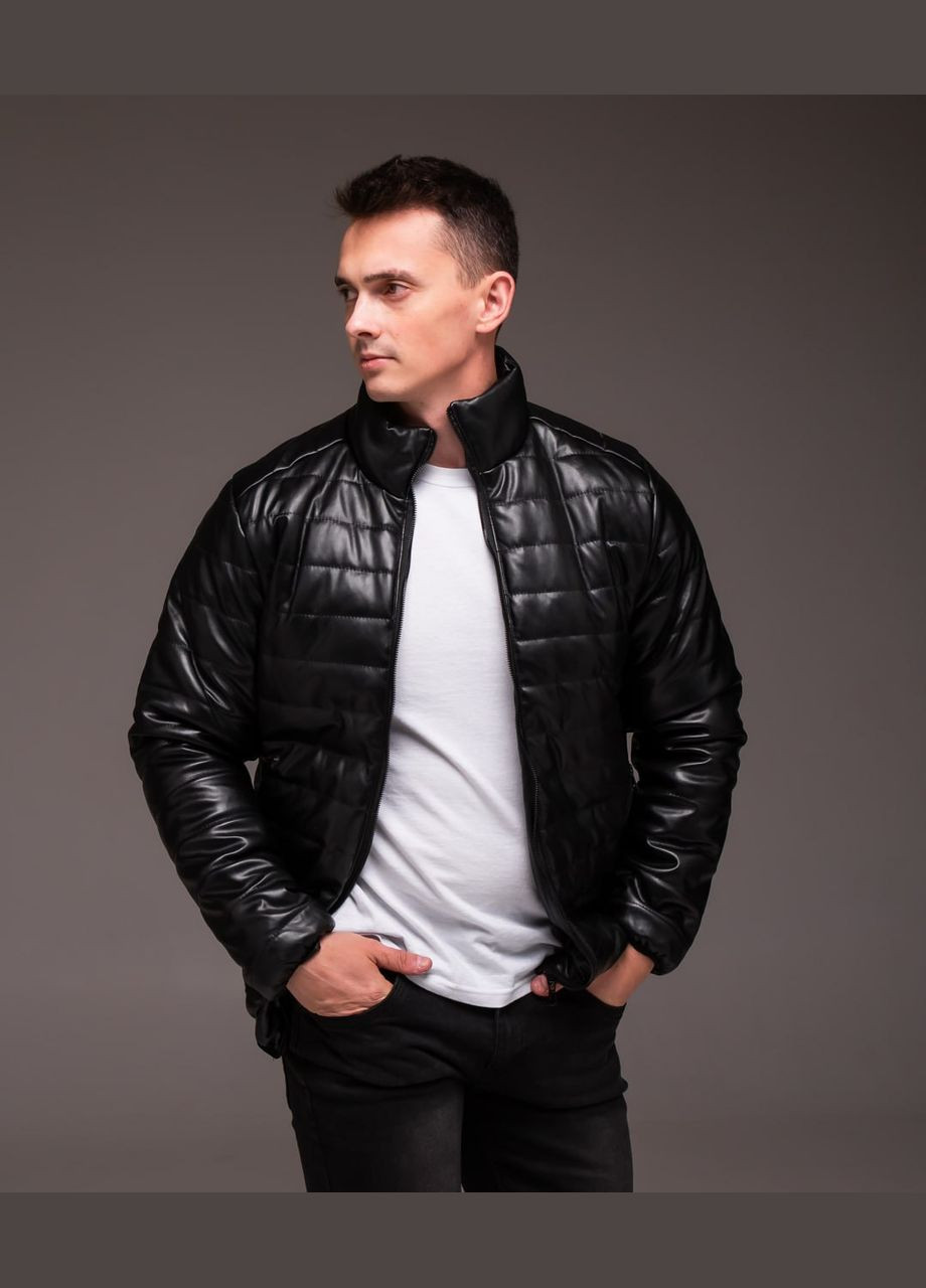Черная демисезонная мужская стильная куртка под кожу Vakko
