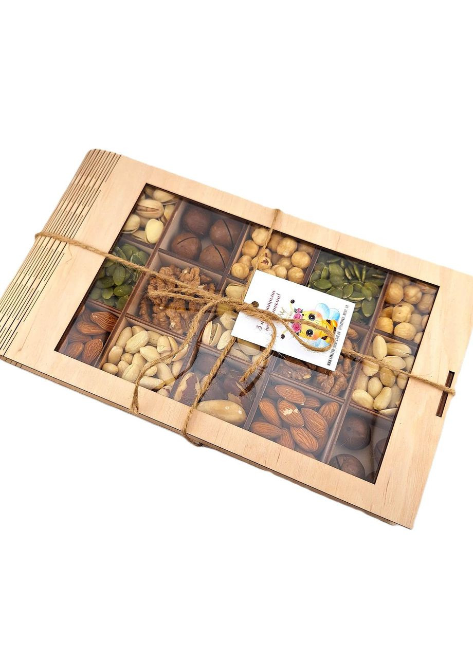 Подарунковий набір горіхів у дерев'яній коробочці 500 грамів. Царство Меду (324627842)